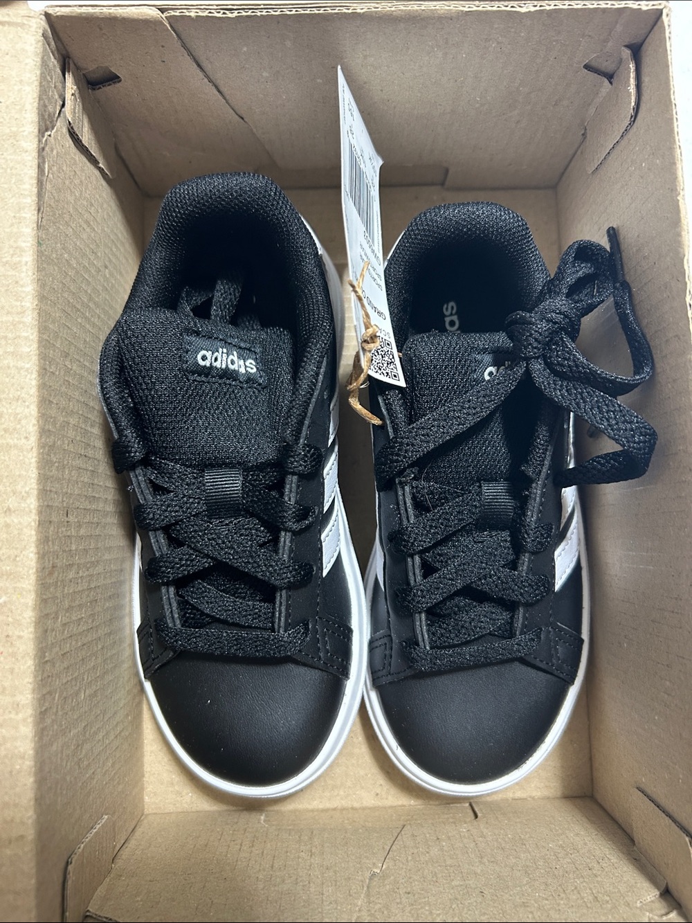 adidas Kids Black Sneakers with White Stripes